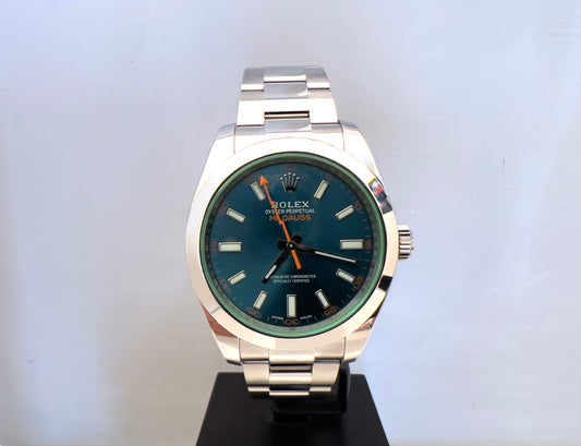 Rolex Milgauss 116400GV BLU vetro verde 2018 full set